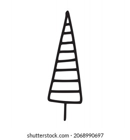 Christmas tree. Scandinavian style trees.  Drawn Christmas decorations in doodle style. Christmas tree design icon element for decoration. Vector illustration.