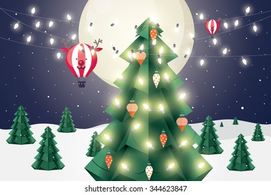 christmas tree/ christmas scene vector/illustration