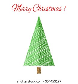 Christmas tree with scetch lines. Christmas vector card. EPS