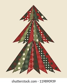 Christmas tree for scrapbooking. Vector illustration in the style of patchwork.