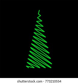 Christmas tree scribble green design isolated on black background
