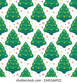 Christmas tree seamless background.  Hand drawn Christmas tree endless pattern. Christmas holiday wrapping texture. Part of set.