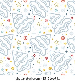 Christmas tree seamless background.  Hand drawn Christmas tree endless pattern. Christmas holiday wrapping texture. Part of set.