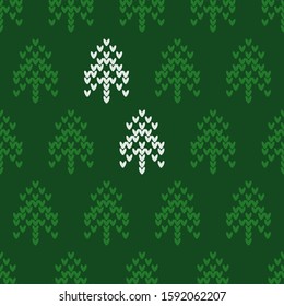 Christmas tree. Seamless knitted pattern. Norwegian drawing. A warm sweater. Vector illustration for web design or print.