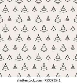 Christmas tree seamless pattern black color on white background for product promotion, poster, christmas sale, greeting cards, web and marketing material, decoration. Vector Illustration