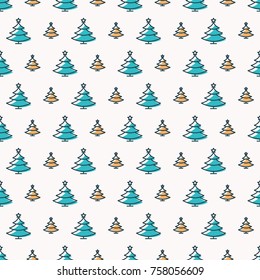 Christmas tree seamless pattern color scandinavian style on white background for product promotion, poster, christmas sale, greeting cards, web and marketing material, decoration. Vector Illustration