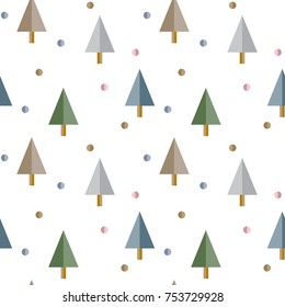 Christmas tree seamless pattern with confetti background. Vector design