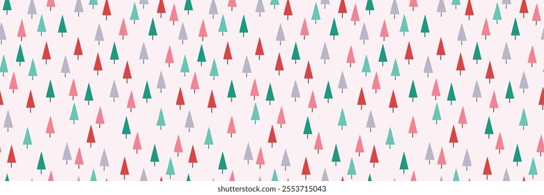 Christmas tree seamless pattern. Cute holiday background with cartoon ornaments. Vector illustration