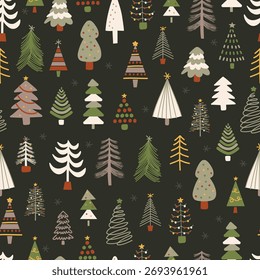 CHRISTMAS TREE seamless pattern cute background hand drawn illustration simple drawing decorative doodle kiddy wallpaper repeat tile design