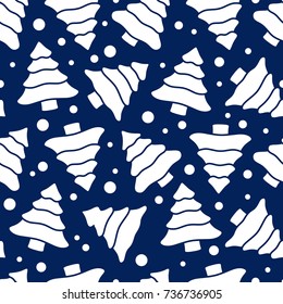 Christmas Tree Seamless Pattern, Cute Pine Tree Background, Vector illustration
