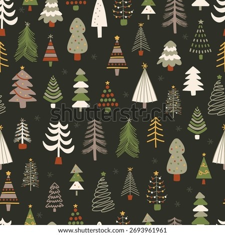CHRISTMAS TREE seamless pattern cute background hand drawn illustration simple drawing decorative doodle kiddy wallpaper repeat tile design