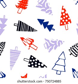 Christmas Tree seamless pattern. Different Fir Trees in modern design style background. Holiday texture, perfect for wrapping and packaging.