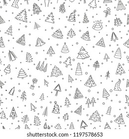 Christmas tree seamless pattern. Flat design.  Simple line version. Vector illustration
