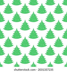 Christmas Tree Seamless Pattern in Flat Style. Vector XMAS Holiday Endless Background. May Be Used for Scrapbooking Design.