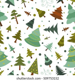 Christmas tree seamless pattern. Flat design. Colour version. Vector illustration