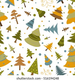 Christmas tree seamless pattern. Flat design. Colour version. Vector illustration