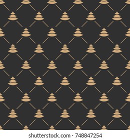 Christmas tree seamless pattern gold color on black background for product promotion, christmas sale, greeting cards, web design and marketing material, decoration. Vector Illustration