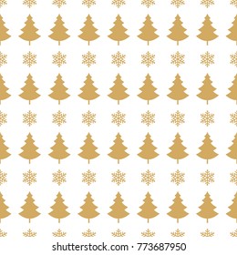 christmas tree seamless pattern golden white isolated background