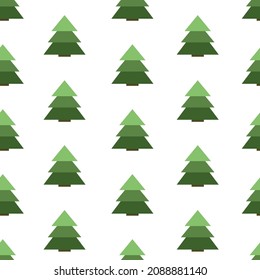 Christmas tree seamless pattern. Green cartoon fir on a white background. Vector cartoon pattern.