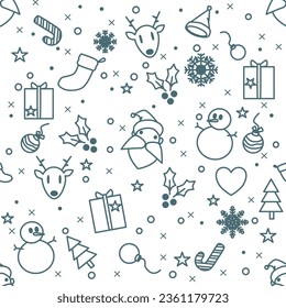 Christmas and Christmas tree seamless pattern. Happy new year wallpaper mono-line vector.