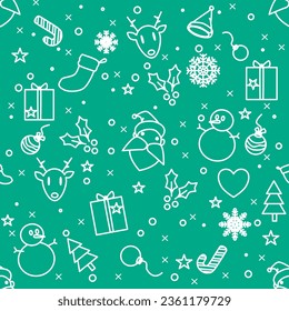 Christmas and Christmas tree seamless pattern. Happy new year wallpaper mono-line vector.