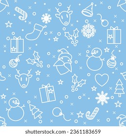 Christmas and Christmas tree seamless pattern. Happy new year wallpaper mono-line vector.