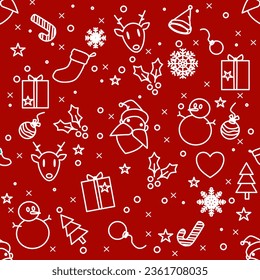 Christmas and Christmas tree seamless pattern. Happy new year wallpaper mono-line vector.