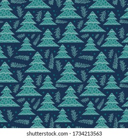 Christmas tree seamless pattern illustration. Trendy style. Vector design template. Design for poster, card, invitation, placard, brochure, flyer.