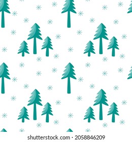 Christmas Tree seamless pattern isolated on white background. Vector flat illustration. Design for textile, wrapping, wallpaper, decoration