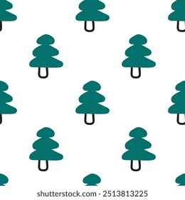 Árvore de Natal. Padrão contínuo. Design moderno. Ilustração de vetor desenhada à mão sobre fundo branco.