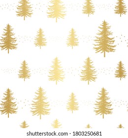 Christmas tree seamless pattern. Noel watercolor print, New year  winter holiday decoration, blue christmas background with firs and white snow, wallpaper, wrapping paper design