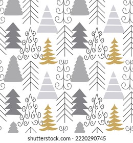 Christmas tree seamless pattern on white background. For print, paper, design, fabric, decor, gift wrap, background.