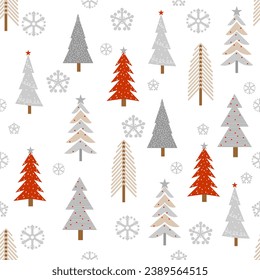 Christmas tree seamless pattern on white background