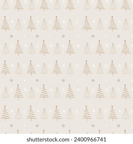 Christmas tree seamless pattern on beige color background, vector design, for gift wrapping paper 