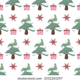 Christmas tree seamless pattern. Repeating pattern for fabric, gift wrap, backgrounds, cards, scrapbook paper and more.