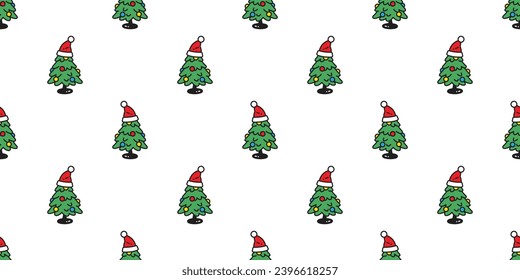 christmas tree seamless pattern Santa Claus hat vector cartoon color ball doodle scarf isolated gift wrapping paper tile wallpaper repeat background illustration design