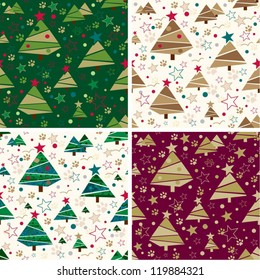 Christmas tree seamless pattern. Set of firs abstract pattern. Vector