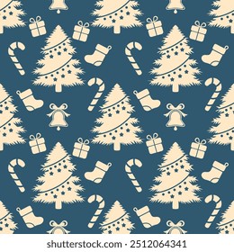 Christmas tree seamless pattern silhouette style hand drawn
