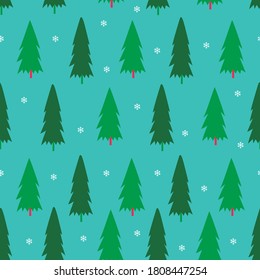 Weihnachtsbaum nahtloses Muster mit Schneeflocken. Vektorhintergrund mit Baum für Weihnachten.