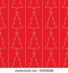Christmas tree seamless pattern. Stars pattern. Garlands of trees. Circle pattern.Beads pattern.Abstract Background. Christmas Pattern.New year red background. Geometric Pattern.Vector Regular Texture