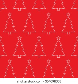 Christmas tree seamless pattern. Stars pattern. Garlands of trees. Circle pattern.Beads pattern.Abstract Background. Christmas Pattern.New year red background. Geometric Pattern.Vector Regular Texture