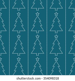 Christmas tree seamless pattern. Stars pattern. Garlands of trees. Circle pattern.Beads pattern.Abstract Background. Christmas Pattern.New year dark background.Geometric Pattern.Vector Regular Texture