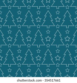 Christmas tree seamless pattern. Stars pattern. Garlands of trees. Circle pattern.Beads pattern.Abstract Background. Christmas Pattern.New year dark background.Geometric Pattern.Vector Regular Texture