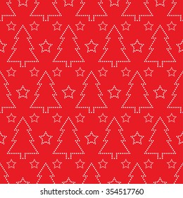 Christmas tree seamless pattern. Stars pattern. Garlands of trees. Circle pattern.Beads pattern.Abstract Background. Christmas Pattern.New year red background.Geometric Pattern.Vector Regular Texture