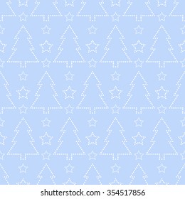 Christmas tree seamless pattern. Stars pattern. Garlands of trees. Circle pattern.Beads pattern.Abstract Background. Christmas Pattern.New year blue background.Geometric Pattern.Vector Regular Texture