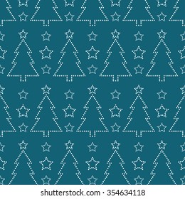 Christmas tree seamless pattern. Stars pattern. Garlands of trees. Circle pattern.Beads pattern.Abstract Background. Christmas Pattern.New year dark background.Geometric Pattern.Vector Regular Texture