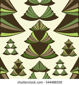 Christmas tree seamless pattern. Striped geometrical green trees on white background.?