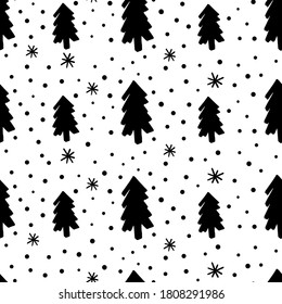 Christmas tree seamless pattern. Stylized object on white background. Scandinavian style. Seamless Christmas gold tree pattern for wrapping paper or textile. Winter wallpaper. Trendy