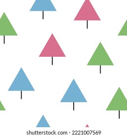 Christmas tree seamless pattern with triangles. Forest background, geometric trees print for wrapping paper, textiles, fabric, wallpaper