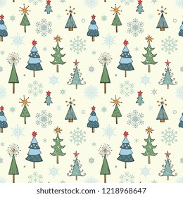Christmas tree seamless pattern. Vector illustration.
